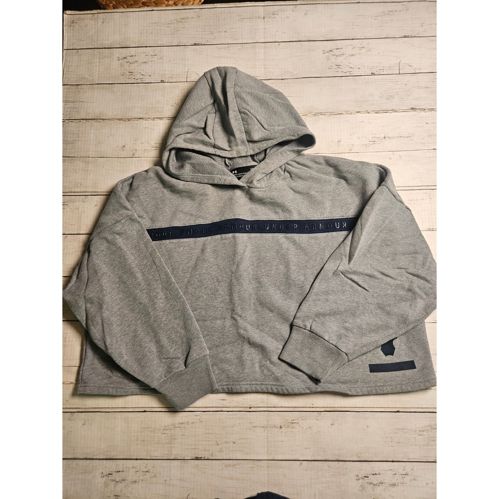 Under Armour Project Rock‎ Womens Gray Brahma Bull Cropped Hoodie Sweatshirt L